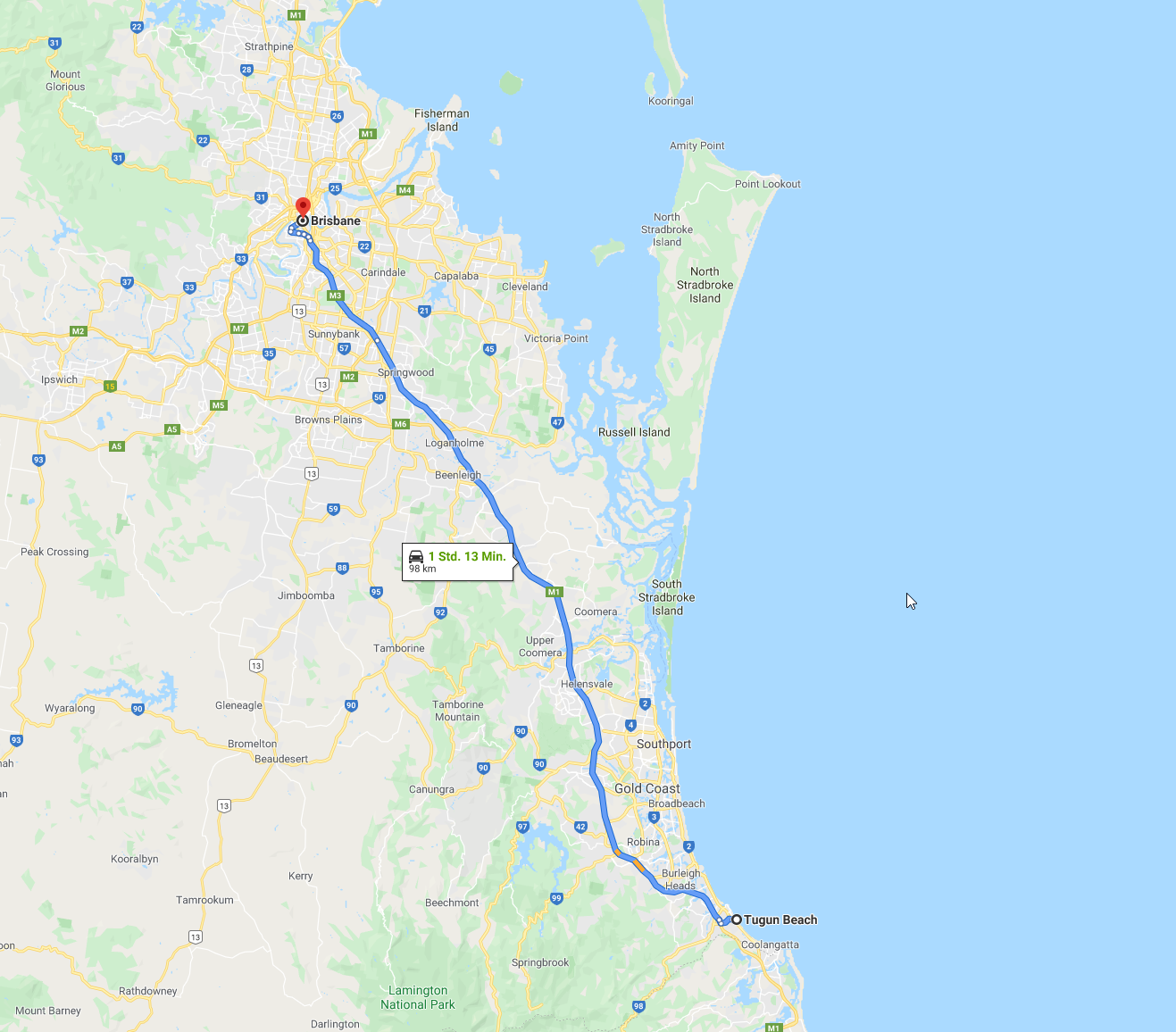 2020 01 19 08 Tugun Beach bis Brisbane Route